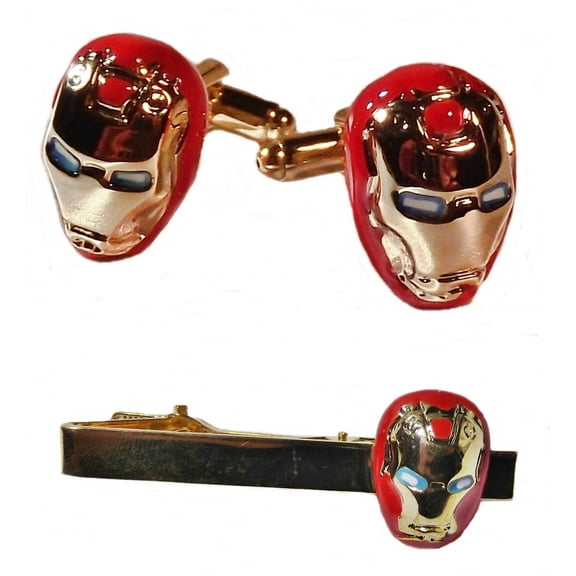 Iron Man Goldtone/Enamel Tie Clip & Cufflink Set