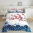 thumbnail image 2 of jejeloiu Retro Japanese Style Queen Comforter Set,Cherry Blossom Bedding Sets,White Blue Red Bedding Comforter Set For Adults,Super Cozy Room Decor,3 Pieces, 2 of 8