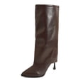 thumbnail image 4 of Xfvqtps Knee High Boots for Women Fold over Stiletto High Heeled Pointed Toe Faux Leather Tall Boots, 4 of 9