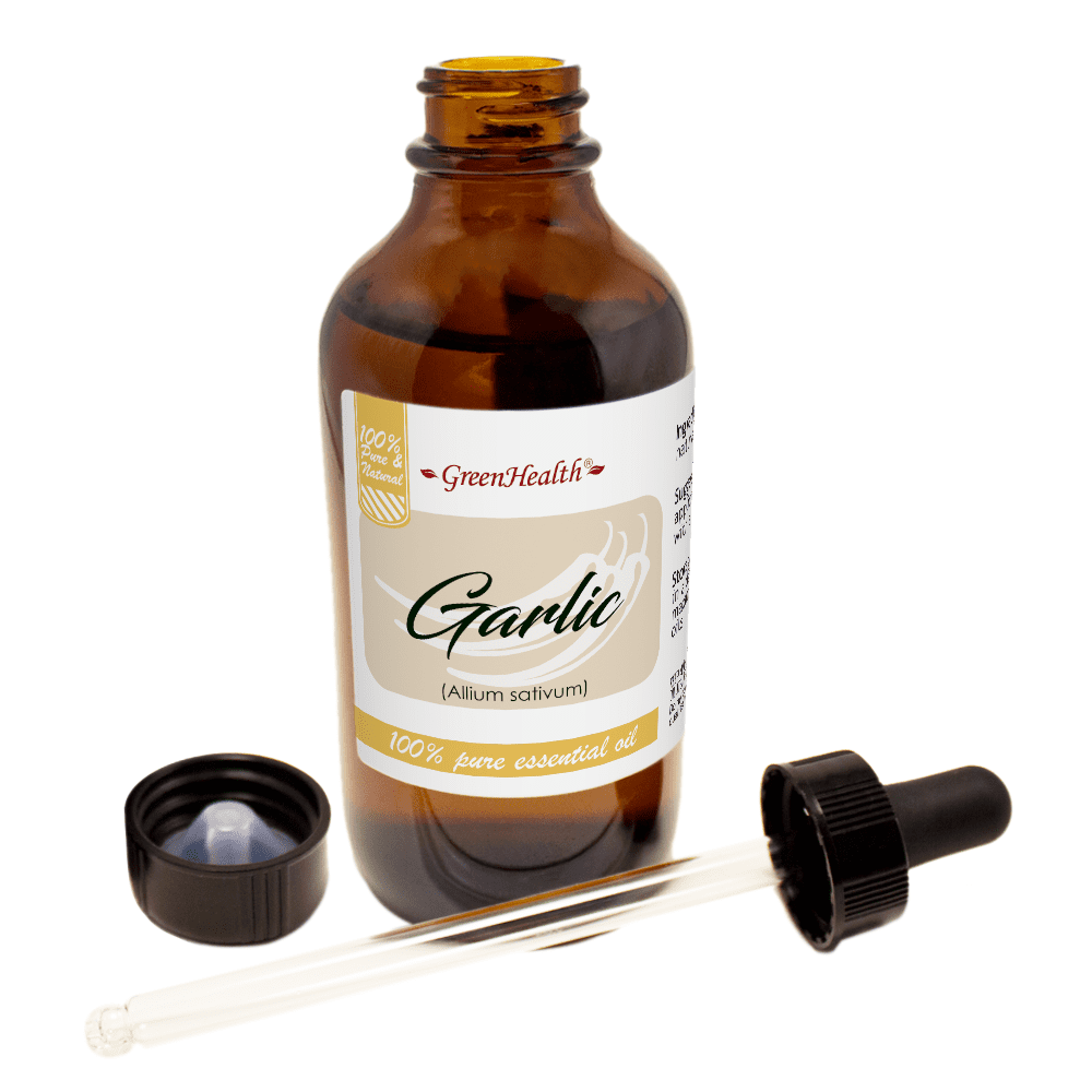 GreenHealth Garlic Essential Oil, 4 fl oz Amber Glass Bottle includes Glass Dropper