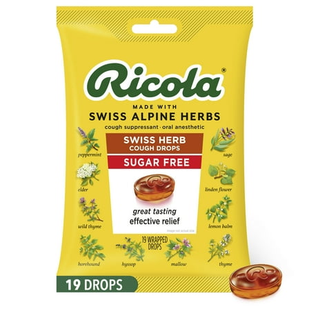 Ricola Sugar-Free Swiss Herb Soothing Cough Drops - Throat Relief & Cough Suppressant, 19 Count