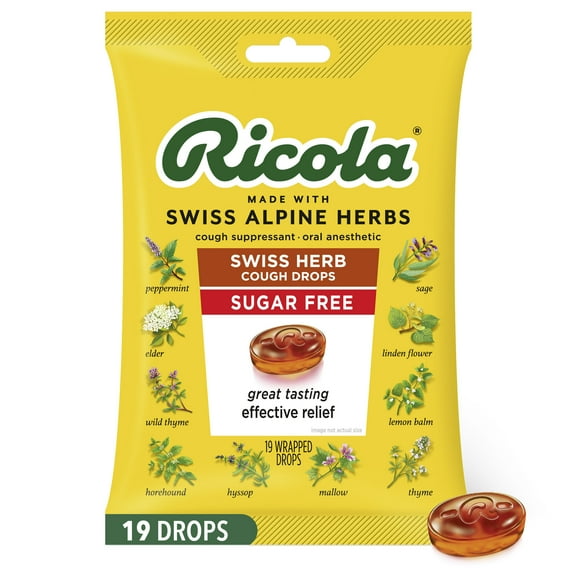 Ricola Sugar-Free Swiss Herb Soothing Cough Drops - Throat Relief & Cough Suppressant, 19 Count