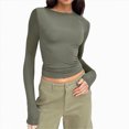thumbnail image 2 of Towmus Womens Long Sleeve Shirts Crop Tops Crew Neck Going Out Basics Tees Trendy Winter Clothes, 2 of 5