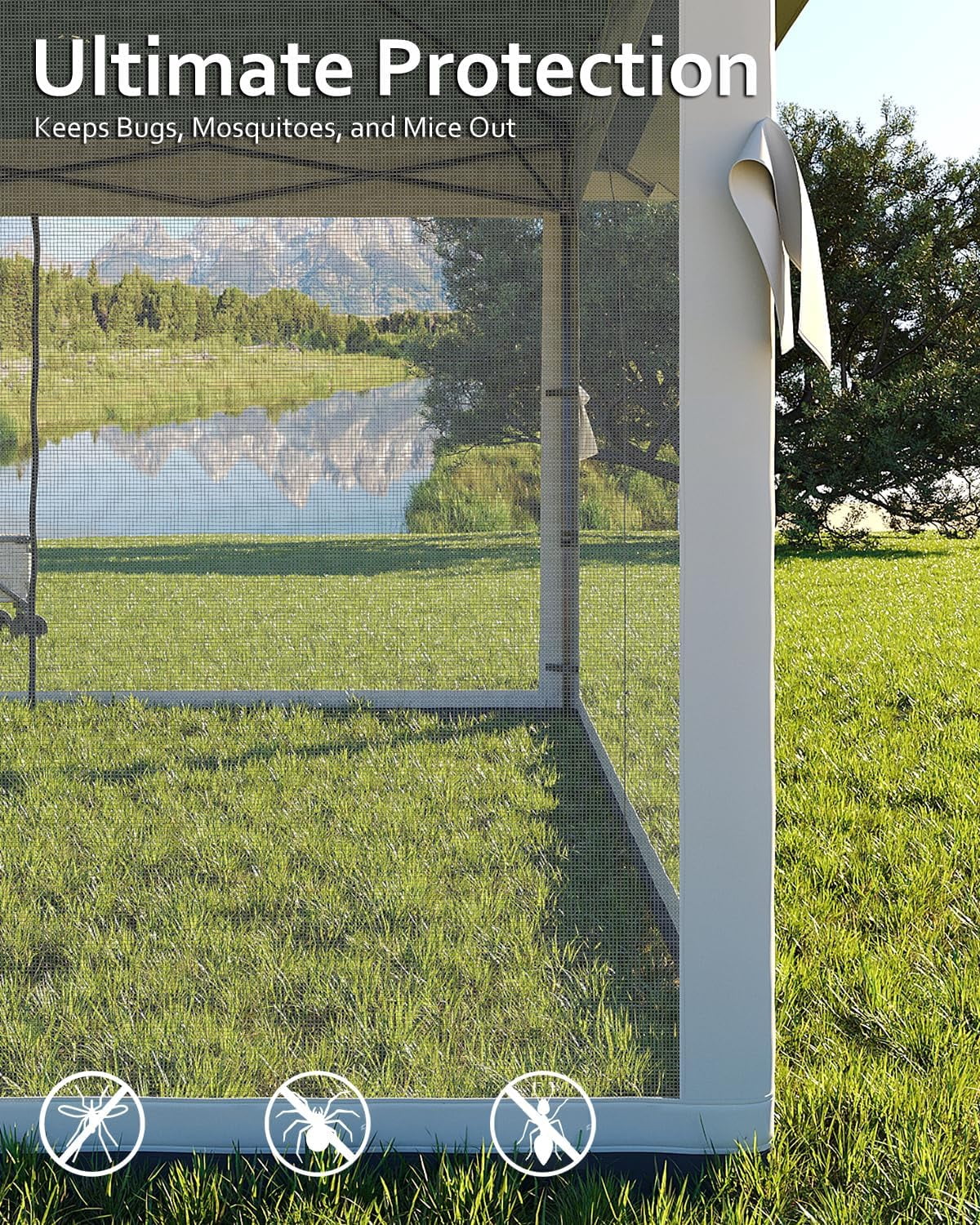 Roromall 12x12 Canopy Tent, Pop Up Canopy Gazebo with Mosquito Netting, Outdoor Gazebo with 4 Sandbags & Wheeled Bag, for Backyard & Patio Furniture, Patio, Deck