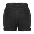 thumbnail image 5 of WIZUTIZ Shorts for Women Denim Rolled Hem Belt High Waist Shorts Solid with Pockets Zippered Jeans Shorts Slim Stylish Leisure Sports Denim Shorts for Lady Comfy Beach Black, 5 of 6