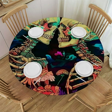 

Orinice Skeletons Flowers Psychedelic Art Round Table Cover Stain Resistant Washable Indoor Outdoor Tablecloth Kitchen Dining Wedding Parties Outdoor Fitted 100% Polyester Fiber 42-46