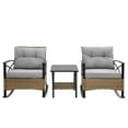 thumbnail image 3 of Syngar 3 Piece Patio Rocking Furniture Set, Rocking Bistro Set with Coffee Table, All Weather Wicker Conversation Chairs with Gray Cushions, Outdoor Furniture Set for Backyard, Poolside, Garden, D8012, 3 of 10
