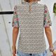 thumbnail image 5 of Blusas de Manga Corta para las Mujeres Imprimir Cuello de Pie Top Casual, Blusas para las Mujeres Casual, 5 of 6