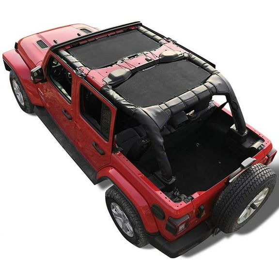 Shadeidea Jeep Wrangler Sun Shade JL Top Sunshade Front and Rear 2 piece-Black Mesh Screen Sunshade JLU Unlimited 4 Door 2018-Current New Model Cover UV Blocker with Grab Bag-10 Years Warranty