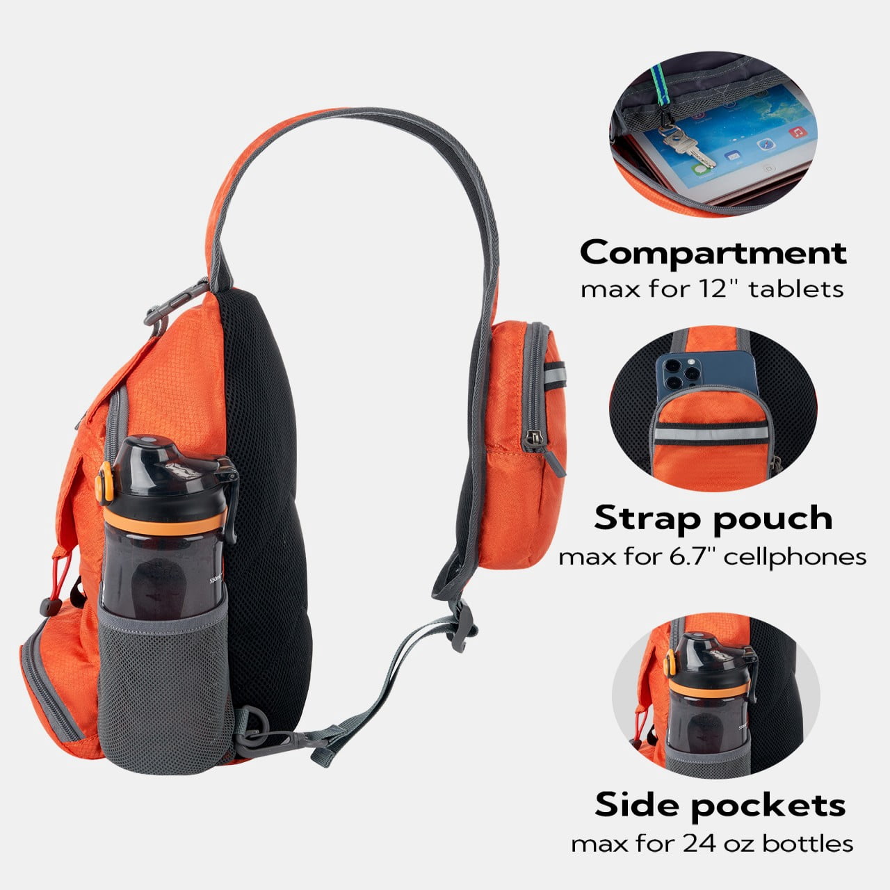 WATERFLY Unisex Small Packable Hiking Travel Sling Cross-Body Shoulder Chest Bag,Orange