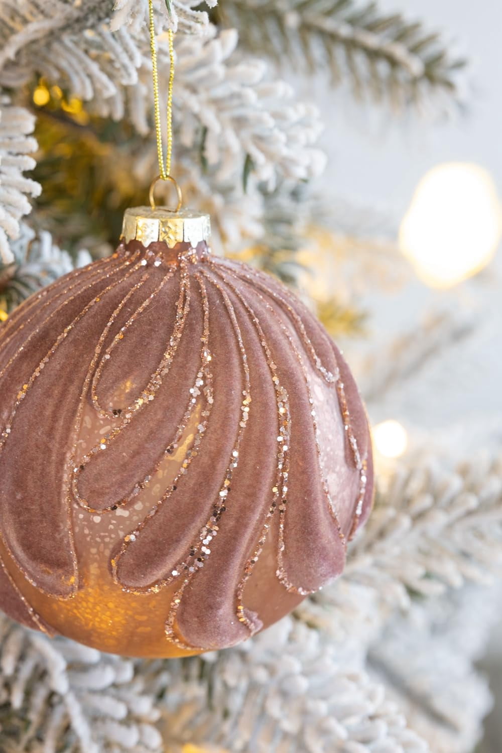 Set of 6 Glass Christmas Ball Ornaments with Glitter and Flocking Design by Riccardo Tree Decor