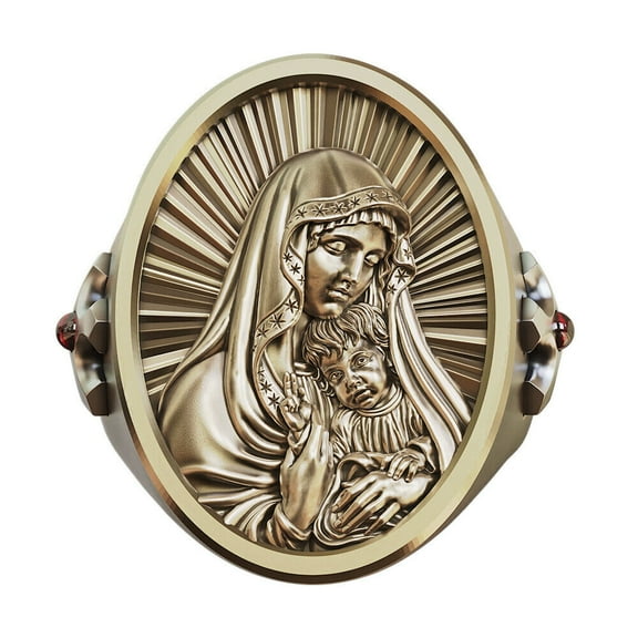 Antique Brass Virgin Mary Cross Signet Ring Faith-Based Jewelry BR510 US Size 9