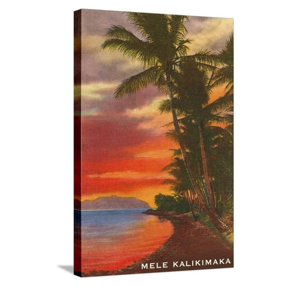 Art.com Mele Kalikimaka, Sunset on Lagoon Stretched Canvas Print Wall Art, 16" x 24"