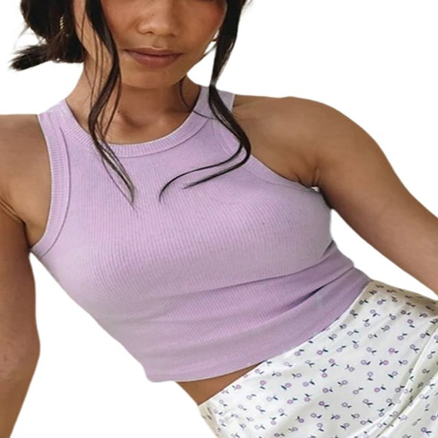 AMERTEER Casual Solid Color Wild Tank Top Sleeveless Stylish Slim Fitting Basic Thin Cropped Vest for Women