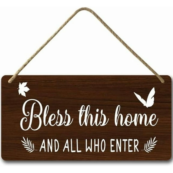 6x12 IN Rustic Wall Art God Bless This Home and All Who Enter Door Sign,Family Decor Wall Art Farmhouse Entryway Sign Home Decoration, Wood Rustic Sign