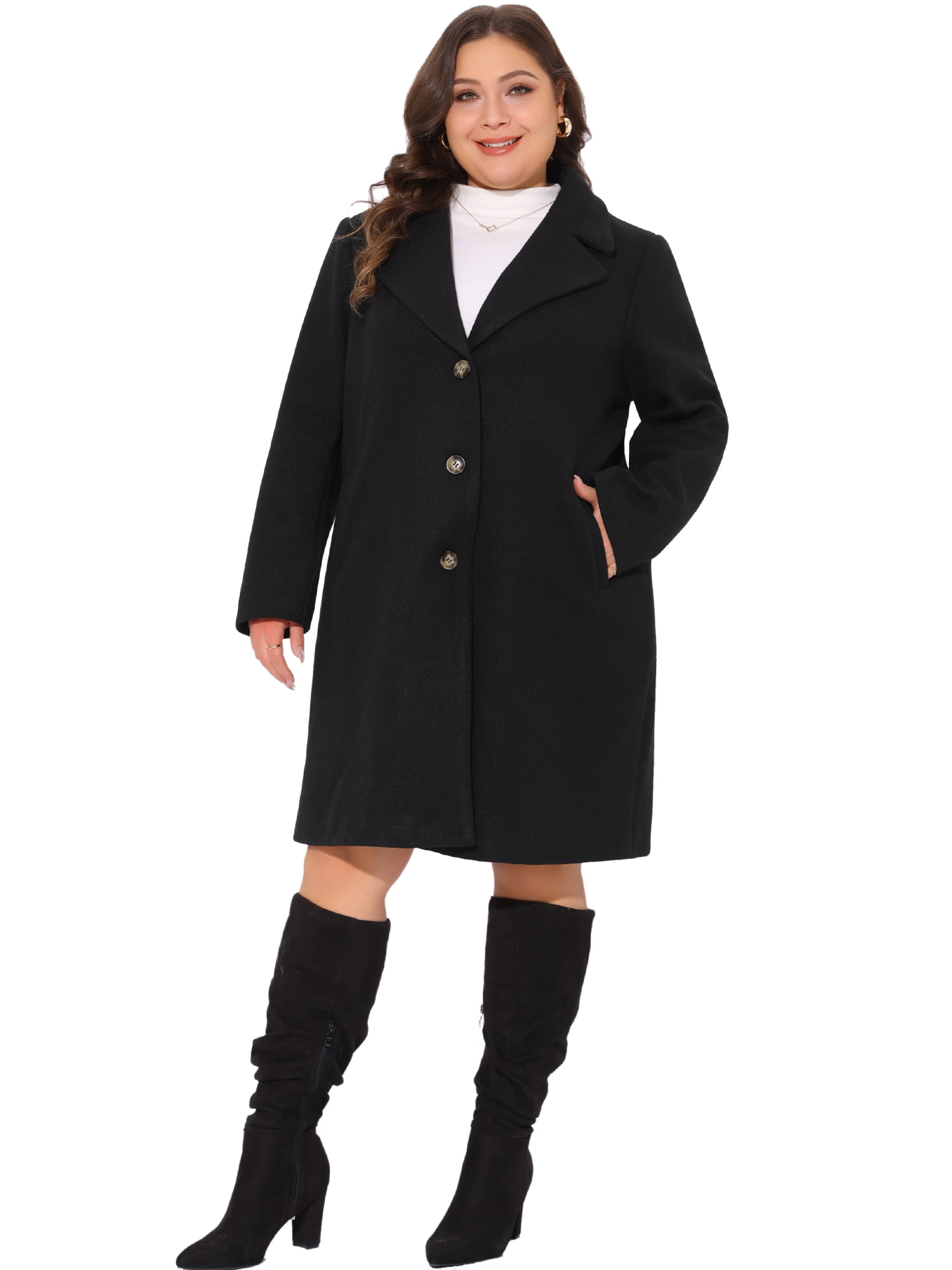 DARING DIVA Women's Plus Size Mid Length Notch Lapel Pea Coat 4X Black