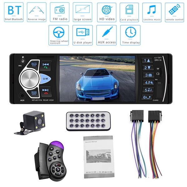 Car MP5 Player with Bluetooth 4.1 inch HD Car Video Player Car MP5 Radio Remote Control Support AUX USB with Rearview Camera Remote Control Hands-Free with Camera 