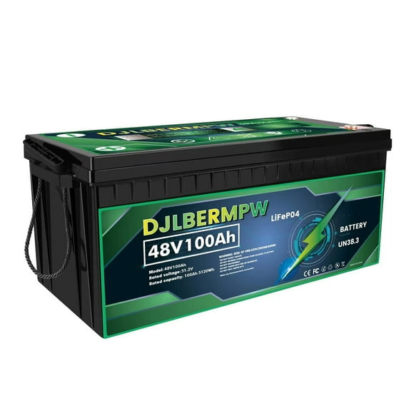 DJLBERMPW 48V 100Ah LiFePO4 Lithium Battery 5120Wh, Built-in Smart 100A BMS 15000 Deep Cycles Grade-A Cells for Golf Cart, Trolling Motor, Marine, RV, Solar