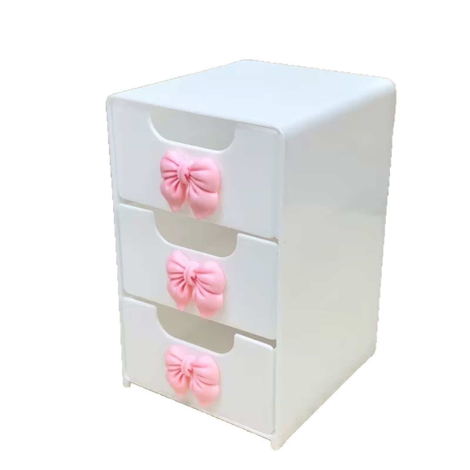 Bow Desk Drawer Organizer- 3-Tier Stackable Plastic Storage Box for Hair Accessories Jewelry Makeup & Office Supplies