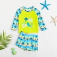 thumbnail image 4 of lnmuld Boys Swimsuit 2 Piece Long Sleeve Swim Shirt and Shorts Set Tropical Print Sun Protective Beachwear for Kids Pool Swimming Color:Multicolour,Size:9-12 Months, 4 of 8