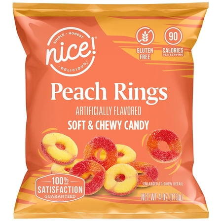 Nice! Peach Rings Soft & Chewy Candy 4.0 oz Pack of 2