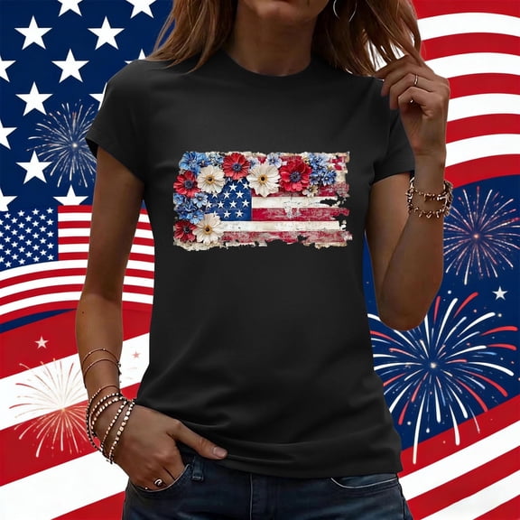 Vetsdori American Flag T Shirts for Women Red White and Blue USA Years Anniversary Pullover Summer Short Sleeve,Fourth of July Graphic Independence Day Casual Womens Tops Fashion