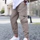 thumbnail image 1 of Pantalones largos estilo cargo para hombre, informales, holgados, con bolsillos y cordón, para ejercicio al aire libre, de poliéster., 1 of 8