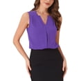 thumbnail image 4 of BLUSA SIN MANGAS DE CHIFFON V CON CUELLO EN V PARA MUJERES DE OFICINA INSPIRADA CHIC M PURPURA, 4 of 6