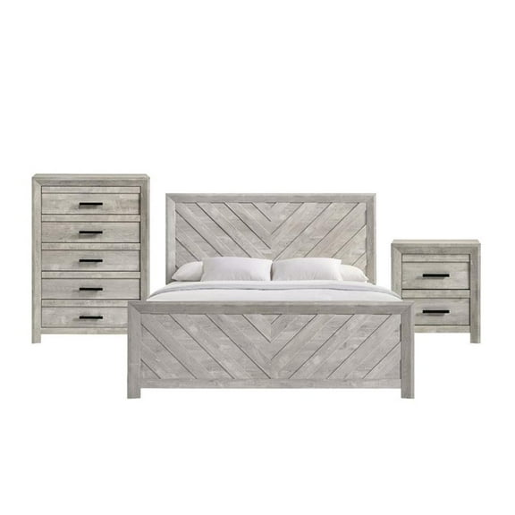 Bowery Hill Contemporary Wood King Panel 3PC Bedroom Set in White