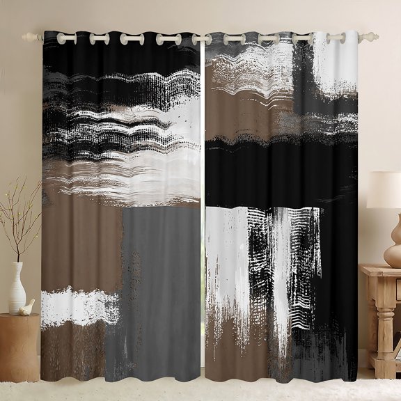 Manfei Brown Grey Abstract Blackout Curtains Set of 2 (52x84 Each), Chic Minimalism Window Curtains, Teen Child Kid Adult Curtains and Drapes, Window Curtains Room Decor