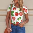 thumbnail image 6 of Honeii Strawberry Print Women's Crew Neck Short Sleeve Bodysuit Fashion T-shirt Tops-Small, 6 of 7