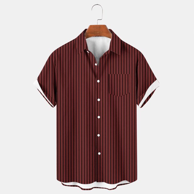 Aqestyerly Cardigan Décontracté à Col Rabattu Rayé Vertical pour Hommes, Manches Courtes, Design avec Poches, Léger, Respirant, Idéal pour les Tenues d'Été