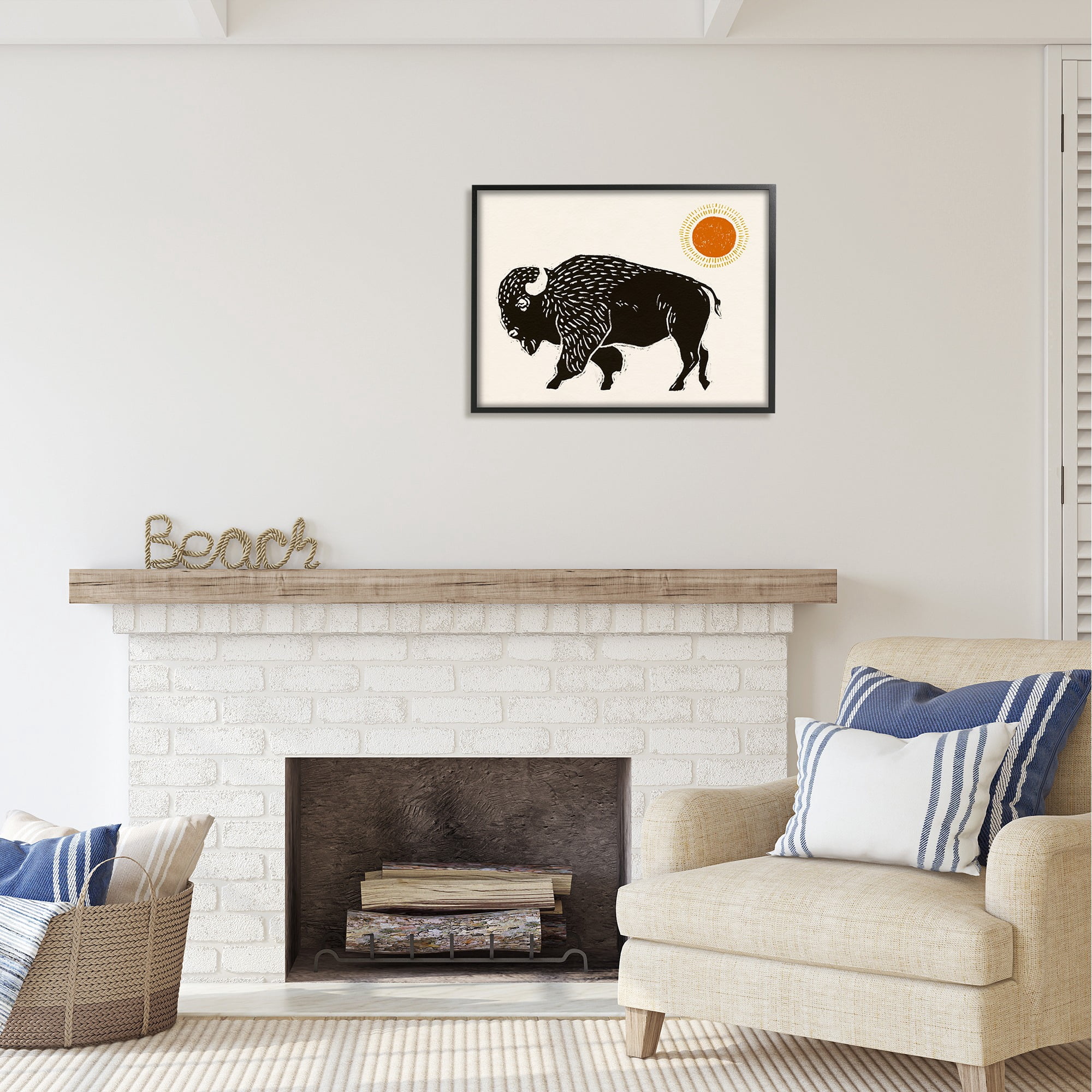 Stupell Industries Boho Bison Facing Left Animals & Insects Painting Black Framed Art Print Wall Art, 30 x 24