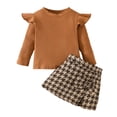 thumbnail image 2 of LYHaoo Stylish Fall And Winter Long Sleeve Outfit For Toddler And Little Girls Cozy Two Piece Playwear Girls Outfit Sets Sizes 12-18 Months(Brown), 2 of 6
