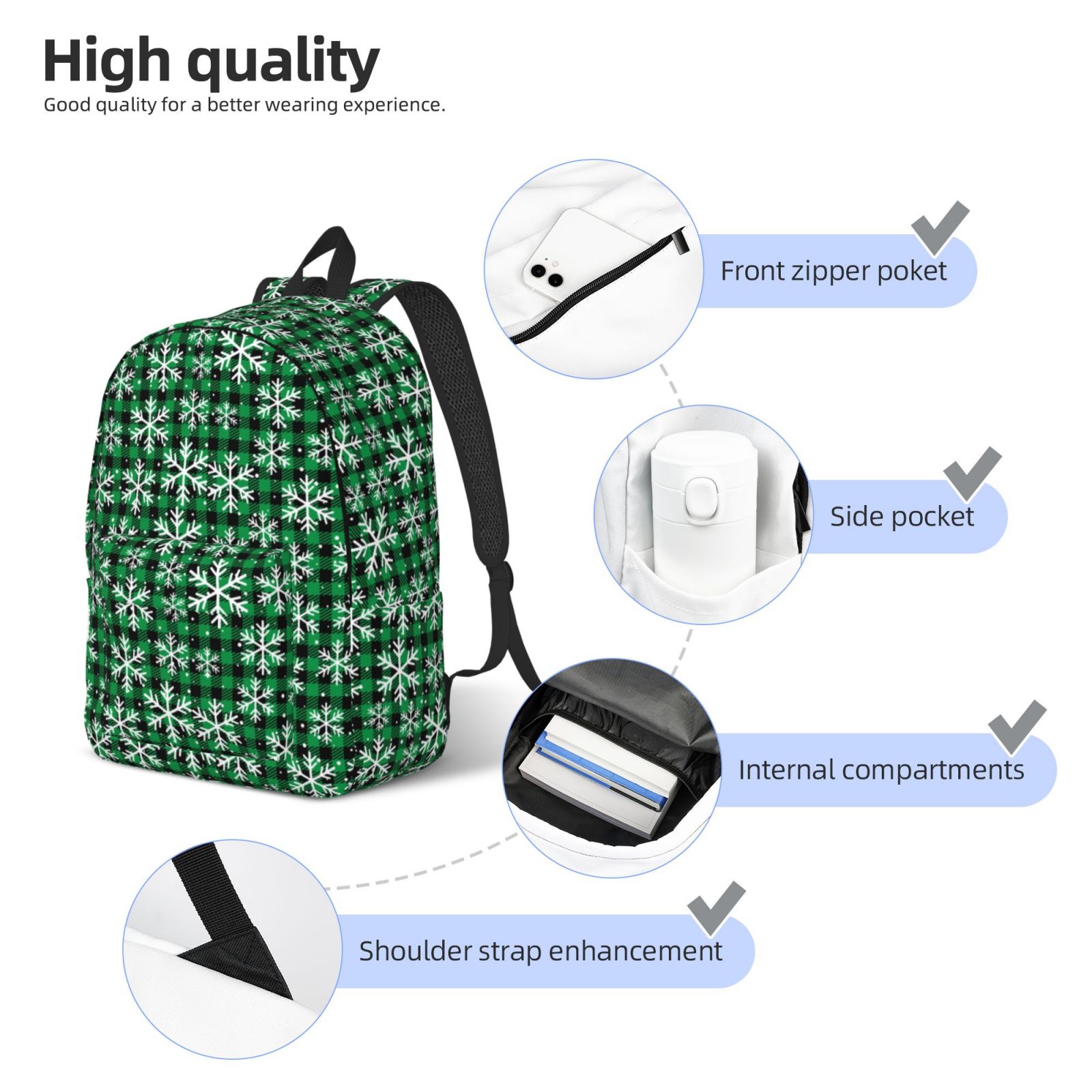 Travel Laptop Backpack - Christmas At Buffalo Plaid Lightweight Canvas Backpack, Wear Resistant Computer Backpack Bag Fit {sizeName} Laptop for Men Women with Adjustable Padded Shoulder Straps