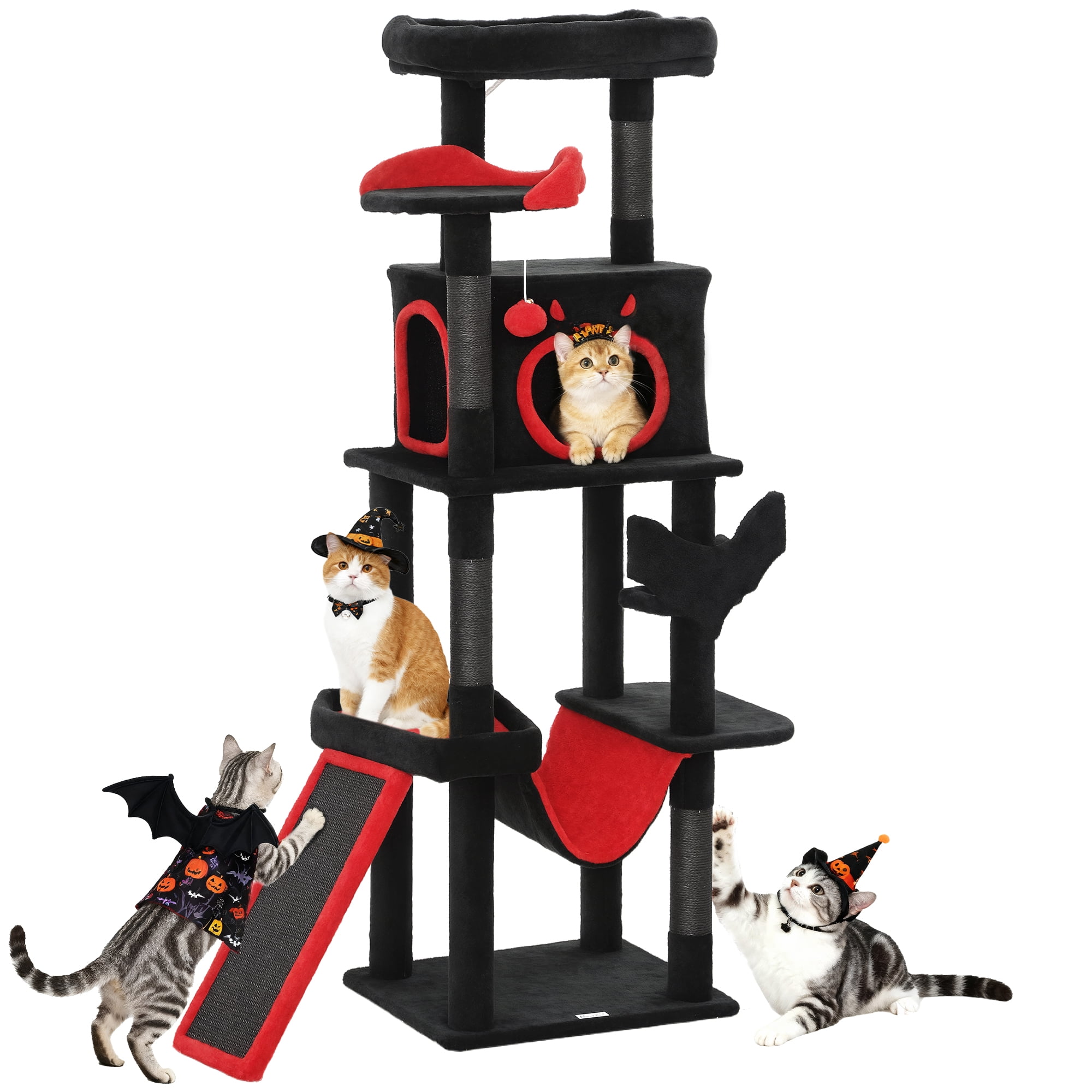 PawHut Gothic Cat Tree, 60" Tall Cat Tower with Coffin Bed, Black