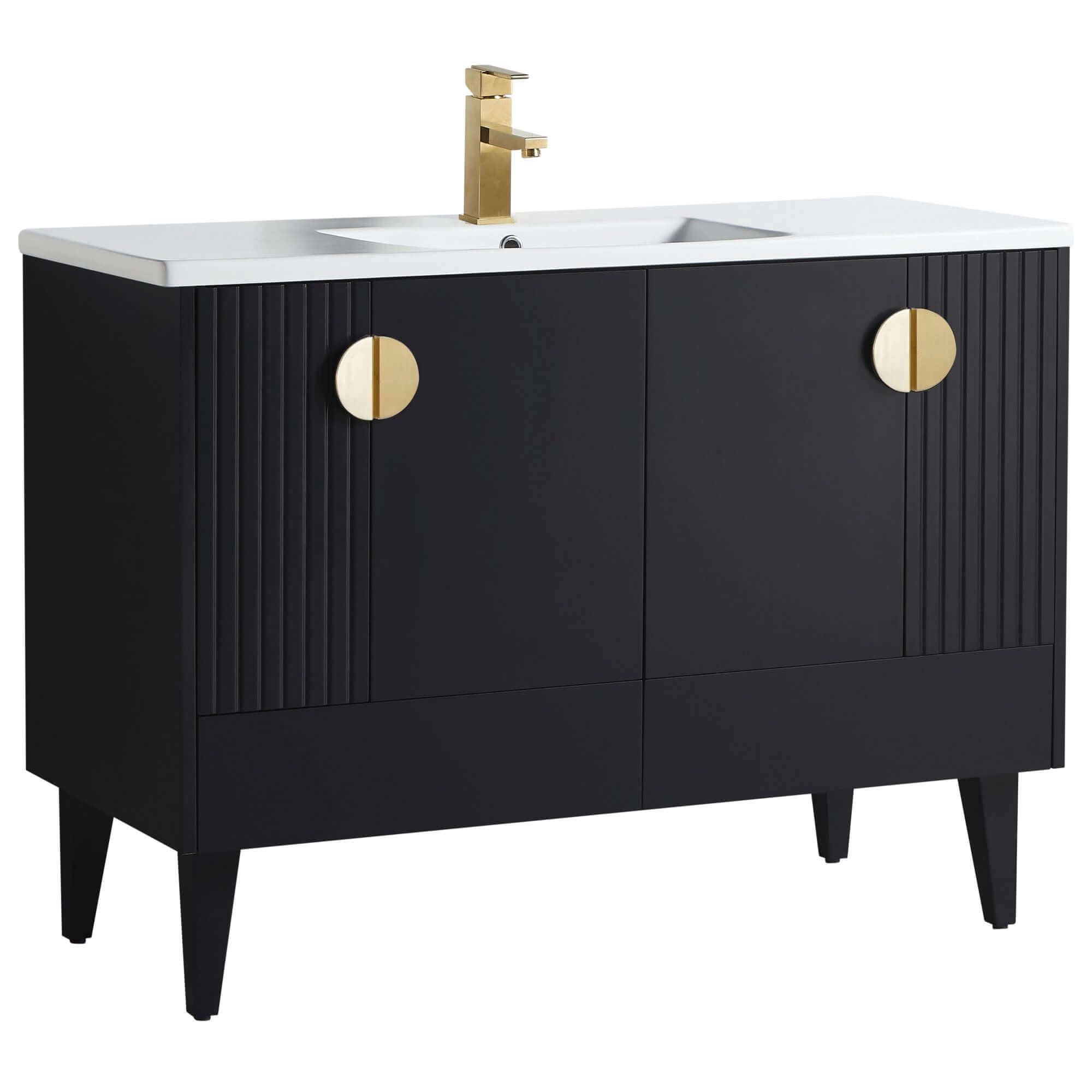 Venezian Collection - 48" Single Black Bathroom Vanity, - Brass Handles ...