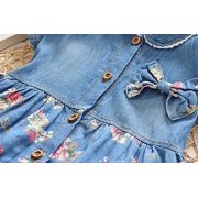 vokkrv Girls' Denim Dress - Casual Short Sleeve Jean Dress for Girls - Button Down Blue Knee Level Dresses for Girls Blue 18-24 Months