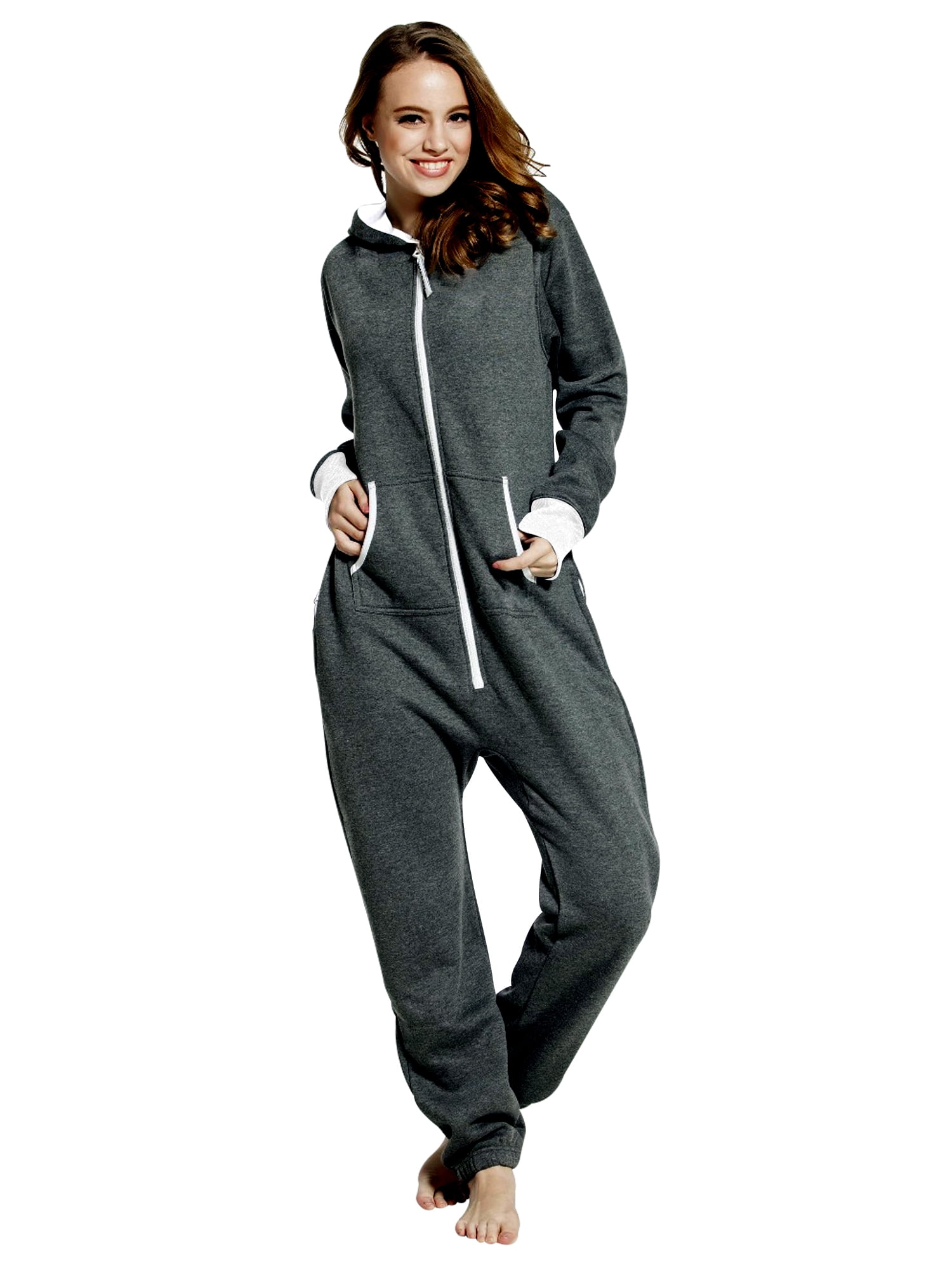 Women's Fleece NonFooted One Piece Sleepwear Adult Hooded Pajamas