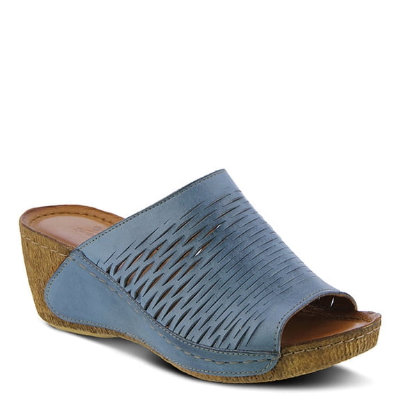 Spring Step Cunacena Women's Leather Slip On Wedge Sandal | Low Heel Sandals for Women with Die Cut Lattice, Stretch Upper, Breathable Lining