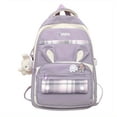thumbnail image 3 of Kawaii Plaid Bunny Ears Backpack, Cute Preppy Style Laptop Schoolbag, Large Capacity Travel Rucksack With Pendant & Badge, 3 of 5