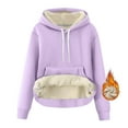 thumbnail image 6 of Women's Sherpa Fleece Lined Hoodie Winter Warm Thermal Heavyweight Plain Pullover Thicken Sweatshirt Tops with Pockets, 6 of 6
