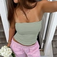 thumbnail image 2 of Striped Tube Tops for Women Teen Girls Strapless Off Shoulder Y2k Crop Bandeau Top Sleeveless Base Tee Summer (2XL, Army Green), 2 of 7