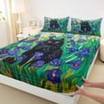 thumbnail image 3 of Manfei Cartoon Cute Cat Queen Sheet Sets for Teens, Flower Plant Botanical Flat Sheet, Kawaii Kitten Animal Queen Fitted Sheet, Breathable Home Decor, 4 Pieces, 3 of 7