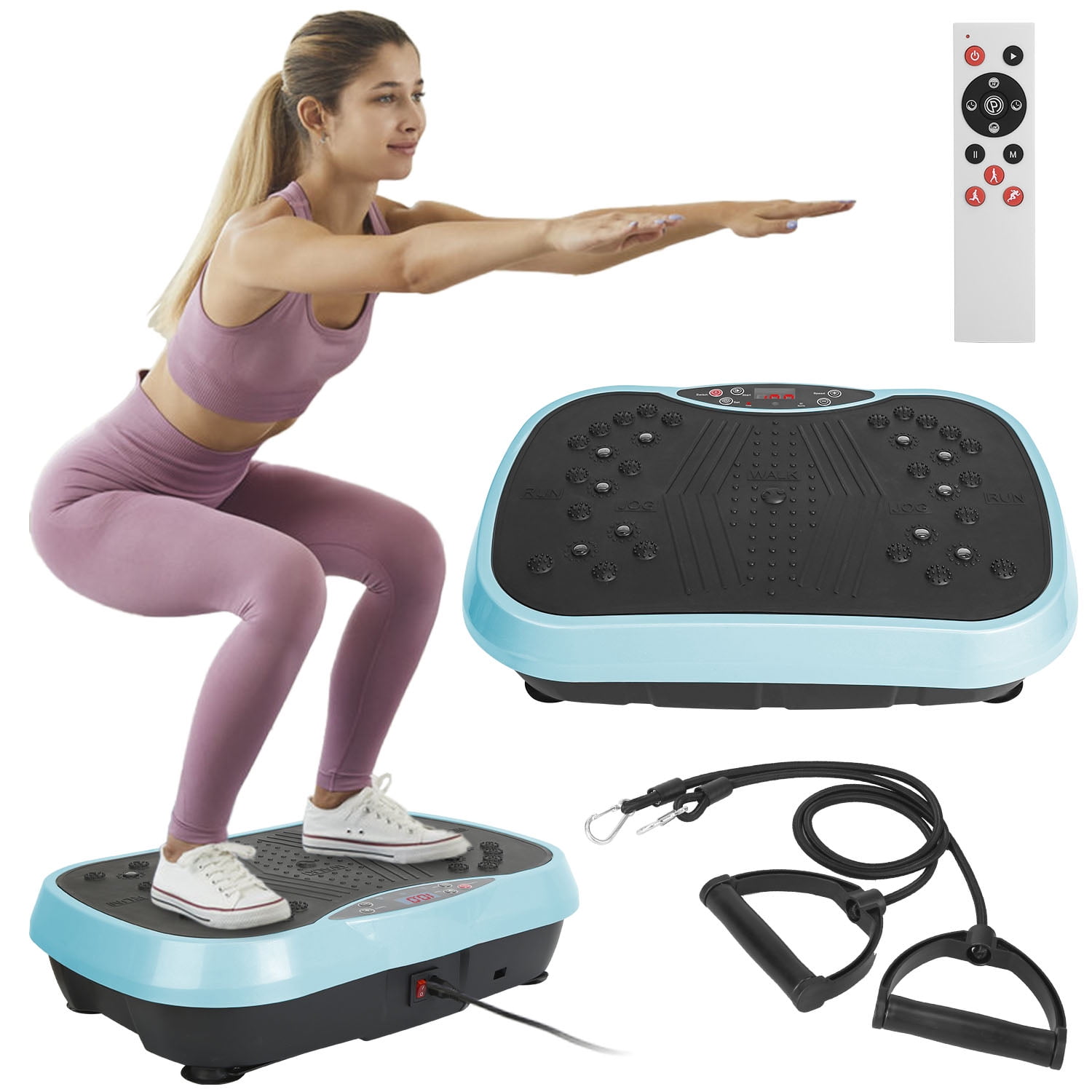 Zorpupoa 1Pc  Exercise Machine Vibrating Plate Exercise Machine with Resistance Band Remote Control Home Gym Equipment Lymphatic Drainage Weight Loss for Women Men Blue