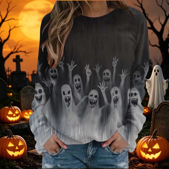 Halloween Sweatshirts for Women : Spooky Season Ghost Sweatershirt | Spooky Pullover, Pumpkin Outfits,Halloween Clothing