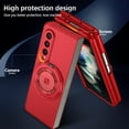 thumbnail image 5 of Magnetic Case for Samsung Galaxy Z Fold 3 Case with Kickstand & Ring Holder, [Compatible with MagSafe Charging] Slim Ultra PC Back Scratch-Resistant Military Grade Shockproof Case, Red, 5 of 14