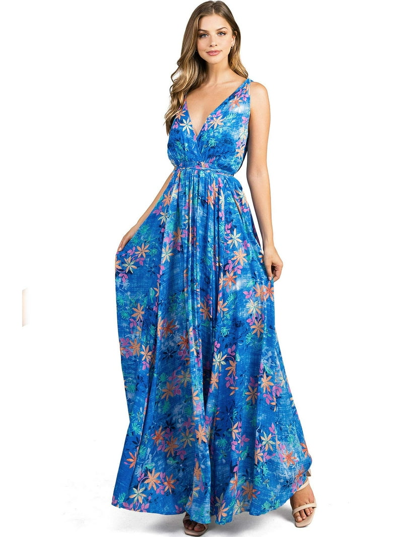 Aakaa Women's Tropical Parachute Low Back Maxi Dress (Medium, Blue) - Walmart.com Aakaa Women's Tropical Parachute Low Back Maxi Dress (Medium, Blue) - Walmart.com