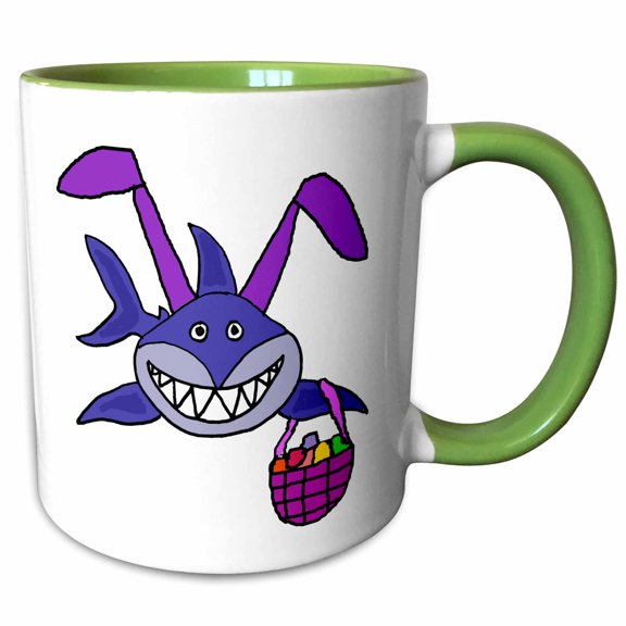 3drose, Funny Cute Shark with Easter Basket and Bunny Ears, 11oz Two-tone Green Mug