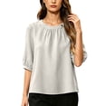 thumbnail image 2 of Womens Cotton Linen T Shirts Elbow Length Sleeve Crew Neck Tops for Women Summer Lightweight Tshirts, 2 of 6
